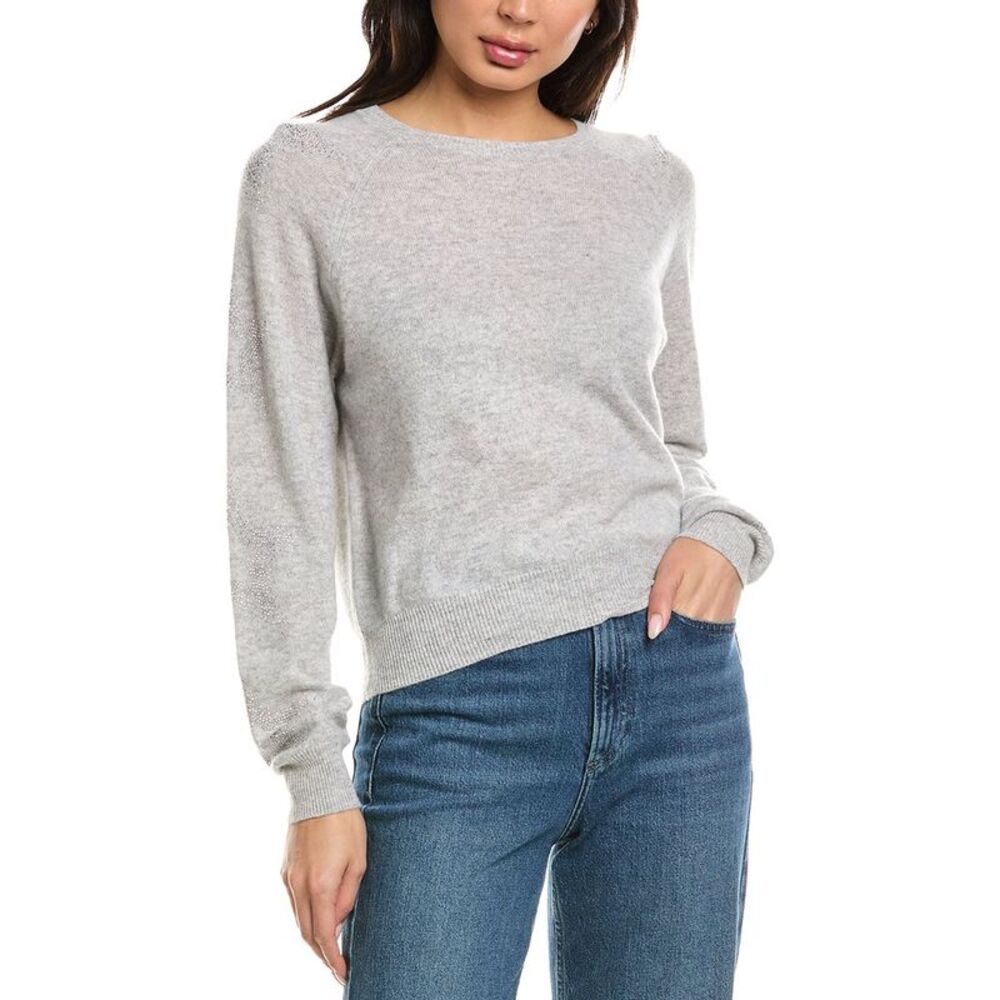 Brodie Cashmere Womens  Star Dust Sleeve Crewneck 100% Cashmere Sweater, Grey